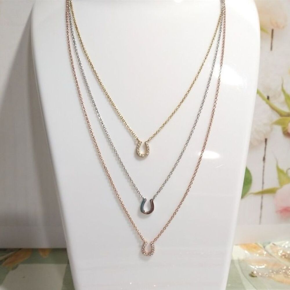 925 Sterling Silver Necklace Three Tone Triple Layer Horseshoe Rose yellow Gold